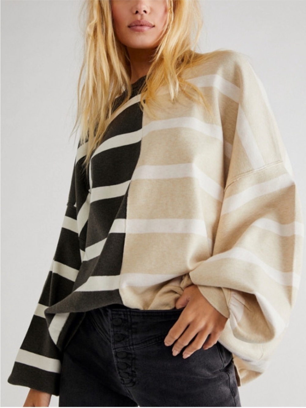 Free people Uptown Striped Oversized Pullover Sweater